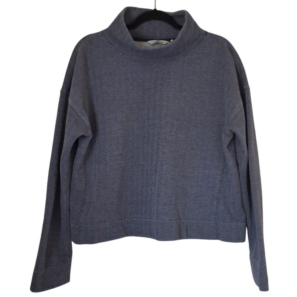 Vineyard Vines Womens Blue Herringbone Mock Neck Fleece Sweatshirt Pullover L